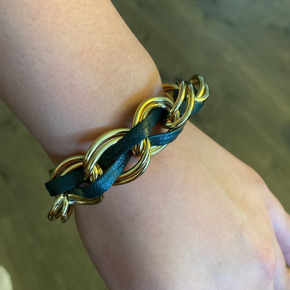 GORJANA BLACK LEATHER & GOLD LINKS BRACELET